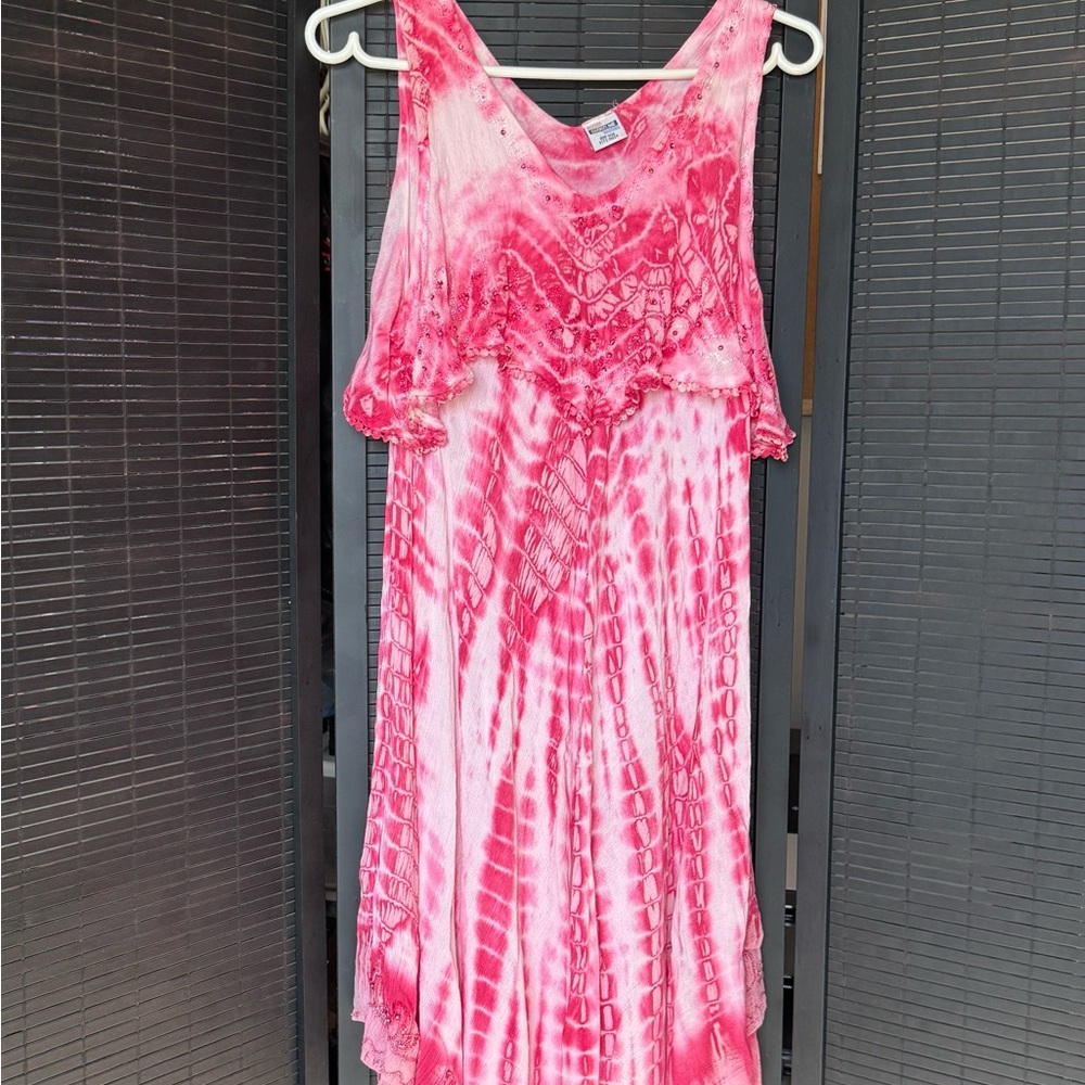 Pink Tie-Dye Sleeveless Dress